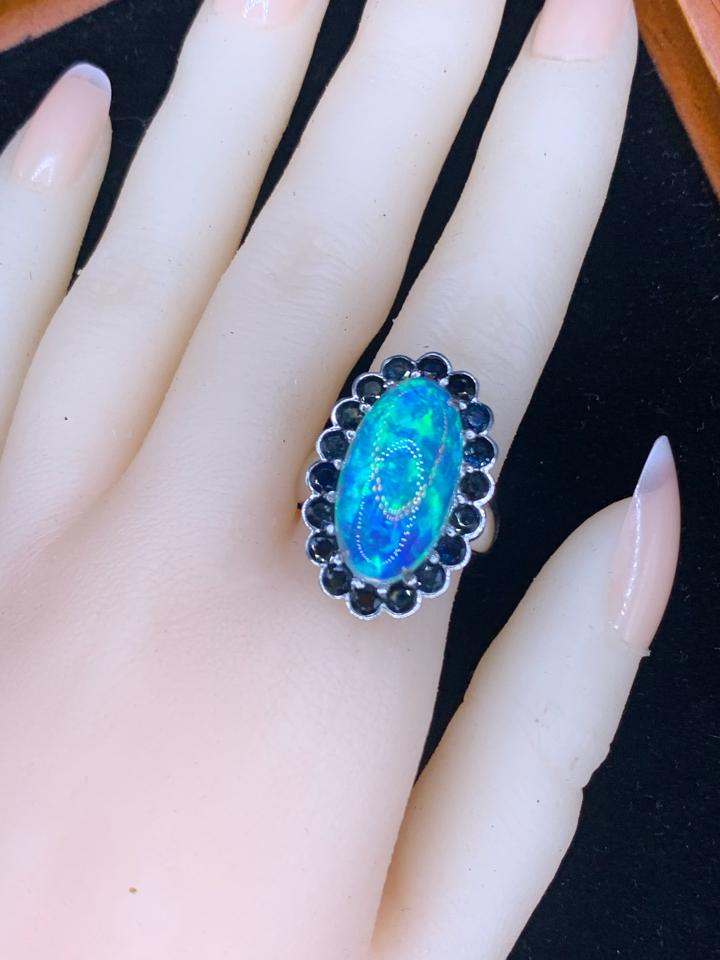 Nhẫn Opal Mexico 20 cts viền Sapphire tự nhiên -duoc-ban-tai-💎 T&T JEWELS 💎