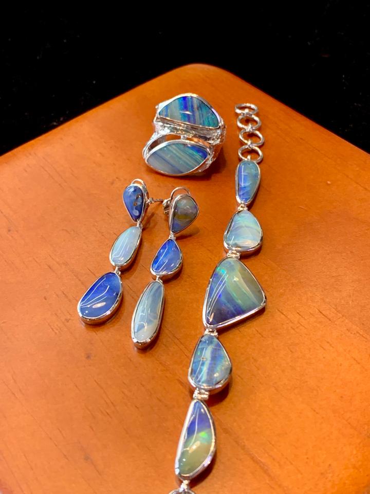 Set Opal Boulder Úc đủ dáng  bạc 925 mạ bạch kim -duoc-ban-tai-💎 T&T JEWELS 💎