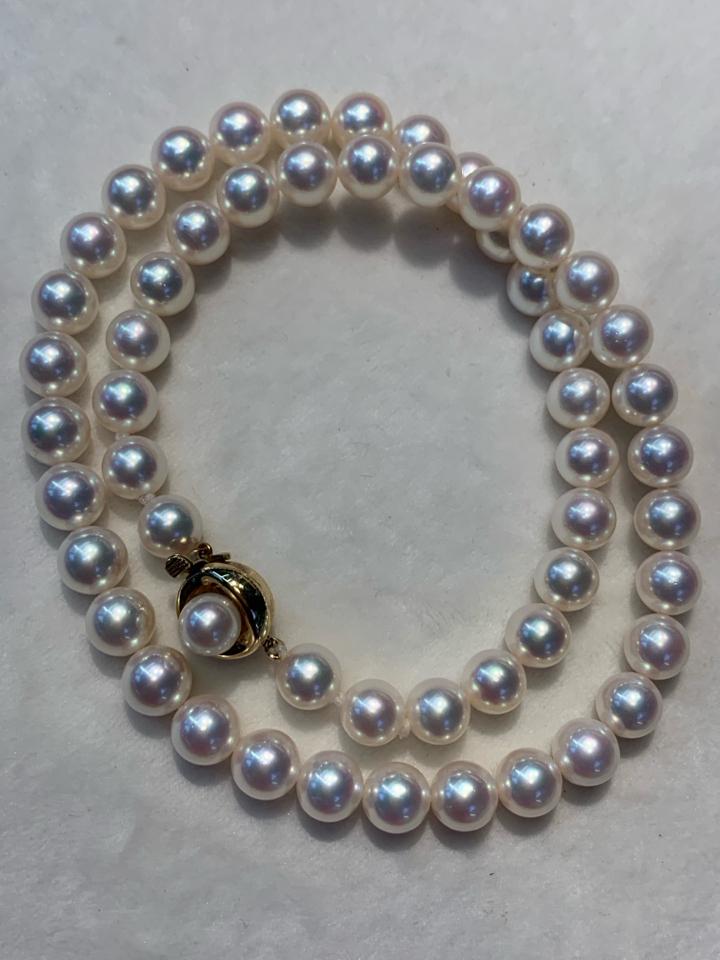 Chuỗi Akoya trắng ánh hồng 8 li khoá vàng 14k -duoc-ban-tai-💎 T&T JEWELS 💎