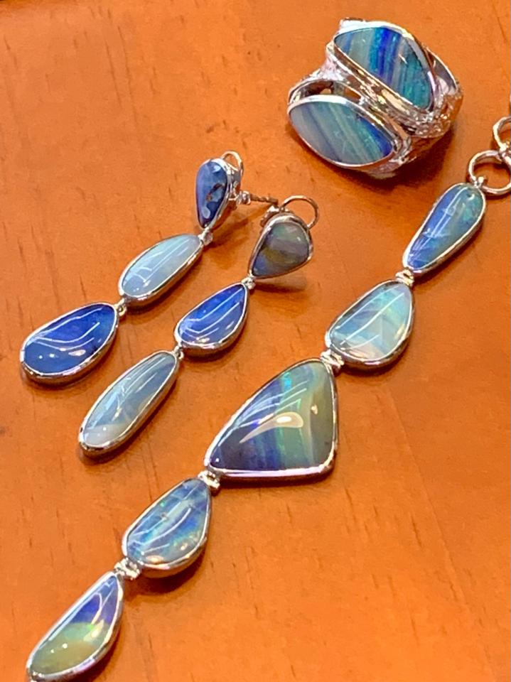 Set Opal Boulder Úc đủ dáng  bạc 925 mạ bạch kim -duoc-ban-tai-💎 T&T JEWELS 💎