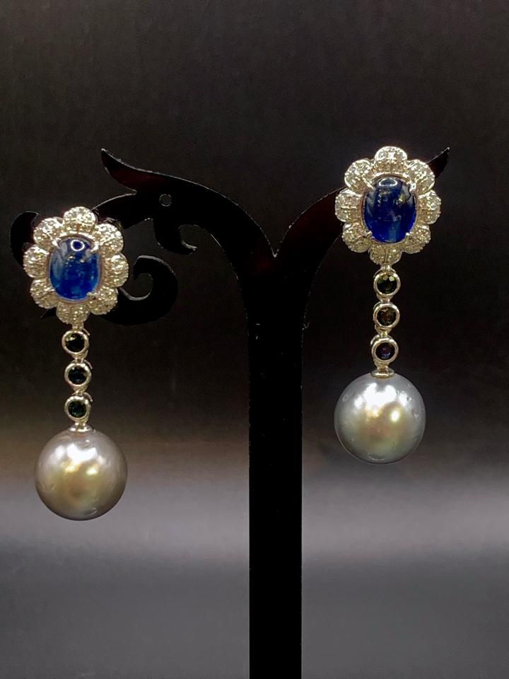 Hoa tai 8ct Sapphire phối diamonds vàng trắng 14k-duoc-ban-tai-💎 T&T JEWELS 💎