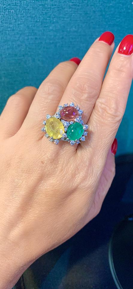 Nhẫn 3 viên Sapphire vàng - ngọc lục bảo và Tourmaline -duoc-ban-tai-💎 T&T JEWELS 💎