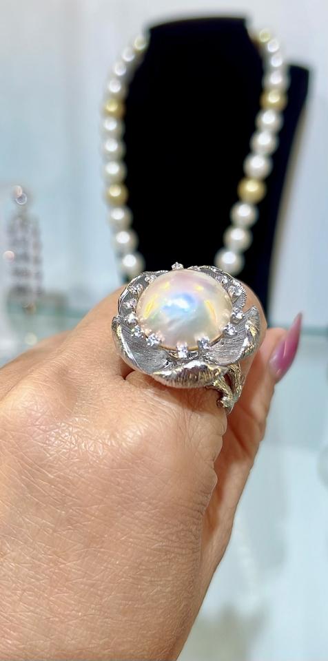 Nhẫn Mabe thiết kế nghệ thuật vỏ bạc 925 mạ bạch kim -duoc-ban-tai-💎 T&T JEWELS 💎