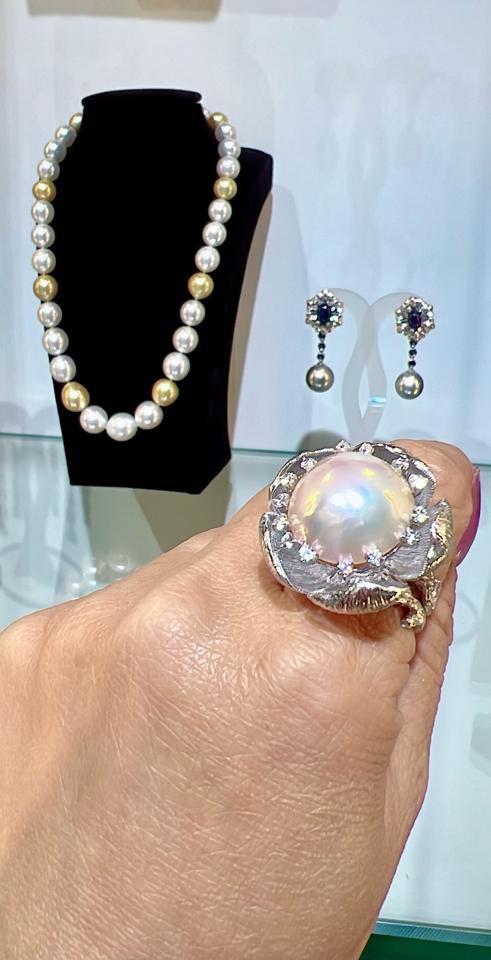 Nhẫn Mabe thiết kế nghệ thuật vỏ bạc 925 mạ bạch kim -duoc-ban-tai-💎 T&T JEWELS 💎