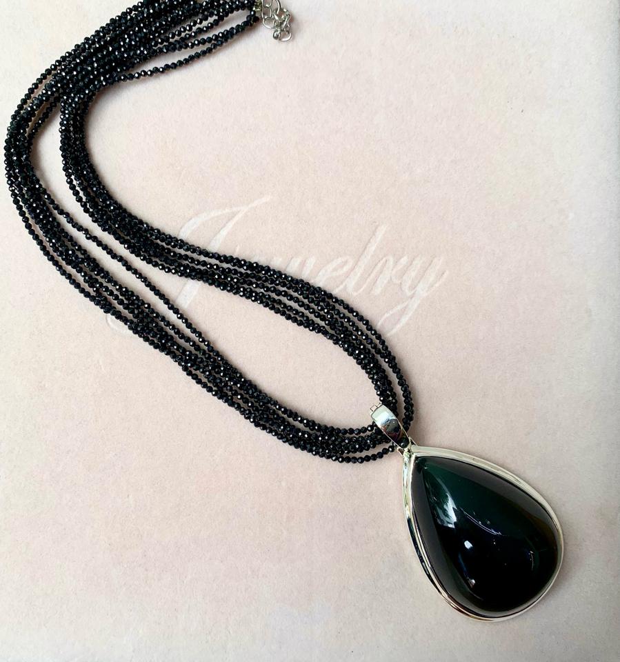 Chuỗi 6 sợi spinel đen phối mặt dây black Rainbow Obsidian -duoc-ban-tai-💎 T&T JEWELS 💎