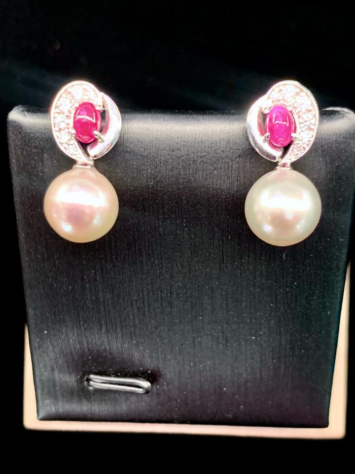 Hoa tai ruby tự nhiên kim cương vàng trắng 14k -duoc-ban-tai-💎 T&T JEWELS 💎