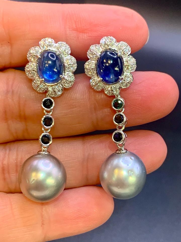 Hoa tai 8ct Sapphire phối diamonds vàng trắng 14k-duoc-ban-tai-💎 T&T JEWELS 💎