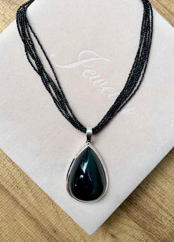 Chuỗi 6 sợi spinel đen phối mặt dây black Rainbow Obsidian -duoc-ban-tai-💎 T&T JEWELS 💎