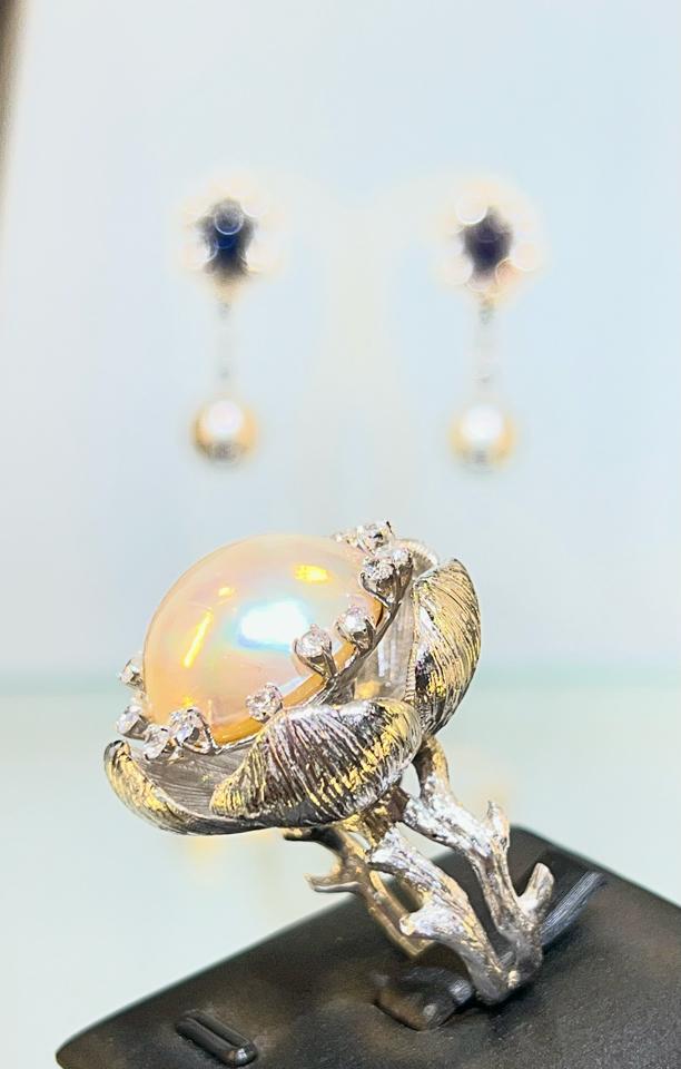 Nhẫn Mabe thiết kế nghệ thuật vỏ bạc 925 mạ bạch kim -duoc-ban-tai-💎 T&T JEWELS 💎