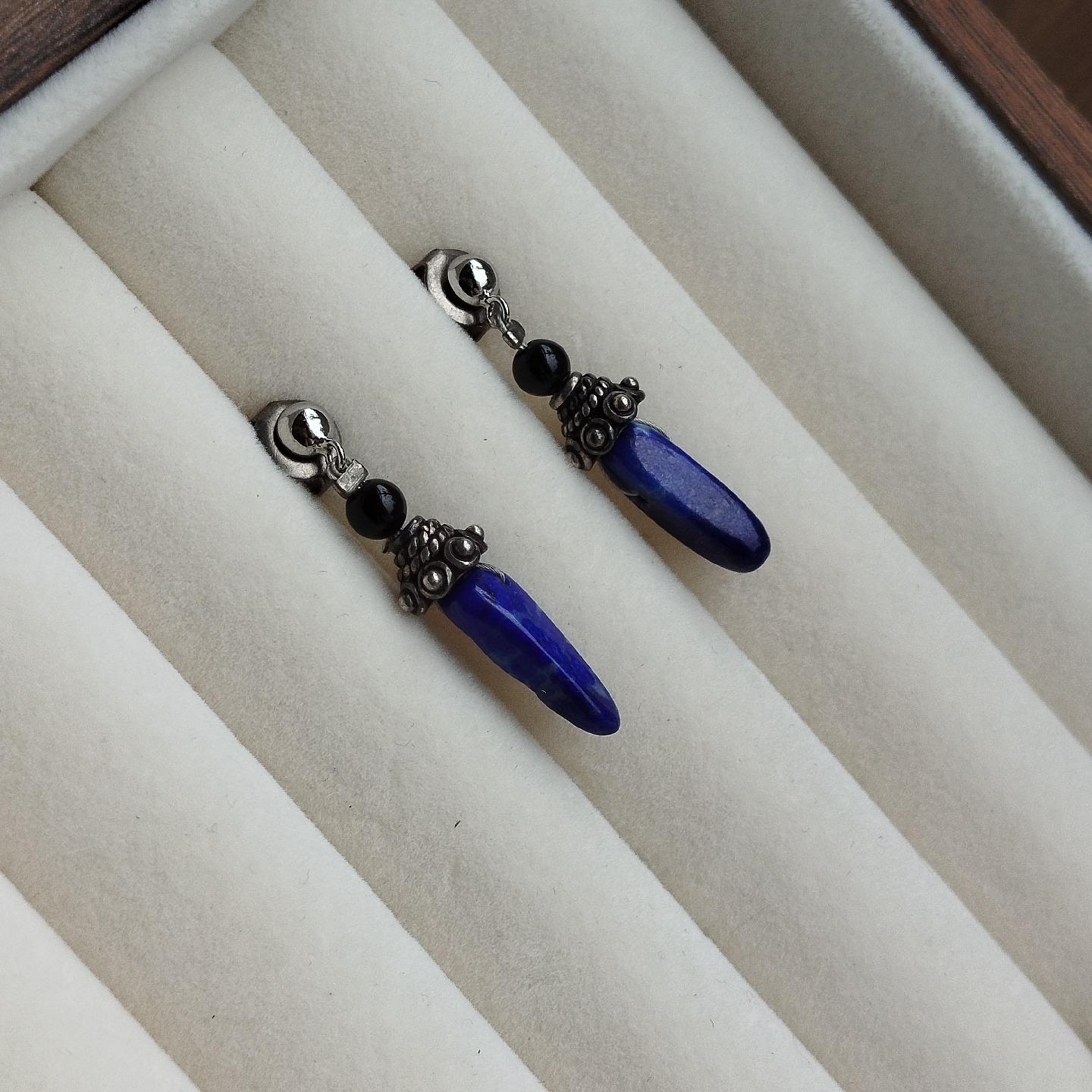 Bông xỏ đá lapis charm bạc-duoc-ban-tai-Trang sức Bảo Quân Hàn - Japón Bonita Vintage
