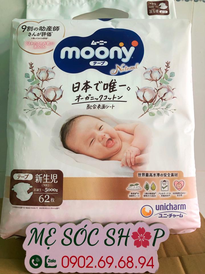 Tã/Bỉm Moony Natural NB Dán (62) Nội Địa Nhật -duoc-ban-tai-Mẹ Sóc Shop - Hàng Nhật Nội Địa