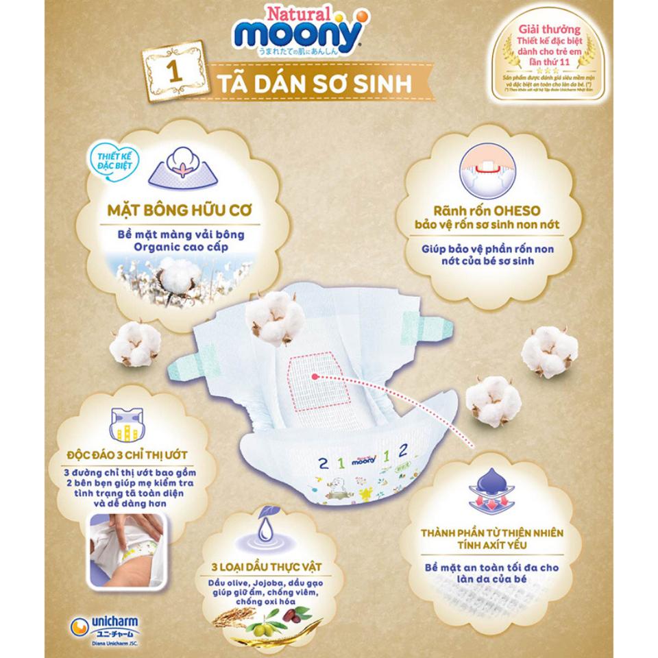 Tã/Bỉm Moony Natural NB Dán (62) Nội Địa Nhật -duoc-ban-tai-Mẹ Sóc Shop - Hàng Nhật Nội Địa