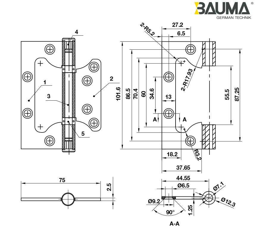 BAUMA BẢN LỀ LÁ 102X75X2.5mm 926.20.354 (Hàng Giảm Giá)-duoc-ban-tai-CÔNG TY TNHH TM-DV 462