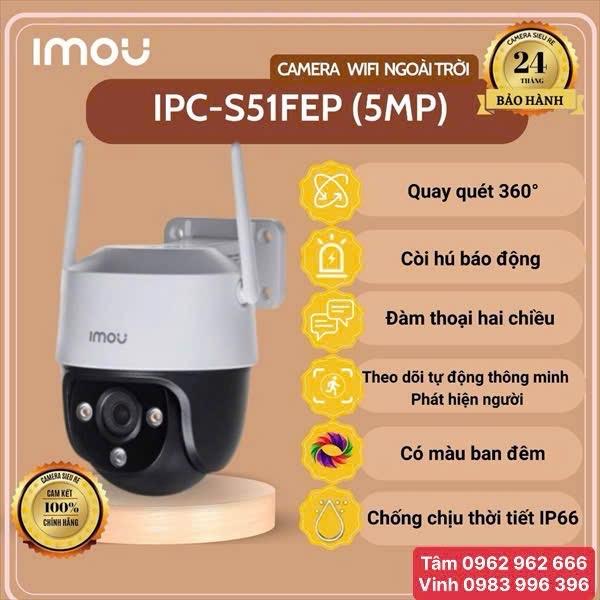 Camera IMOU IPC S51FEP 5mp có màu ban đêm, đàm thoại 2 chiều, phát hiện chuyển động IMEI ( tặng thẻ nhớ 64g- tặng 5 mét dây điện- miễn phí lắp đặt giá 1300-duoc-ban-tai-VINHTÂM MEDIA MART