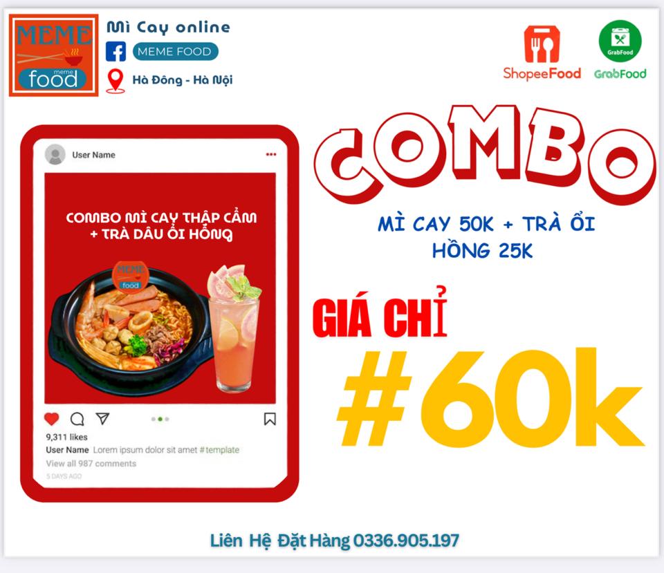 COMBO Mì cay thập cẩm + Trà Dâu ổi hồng-duoc-ban-tai-Meme FOOD Mì cay - Đồ ăn vặt Phố Xốm