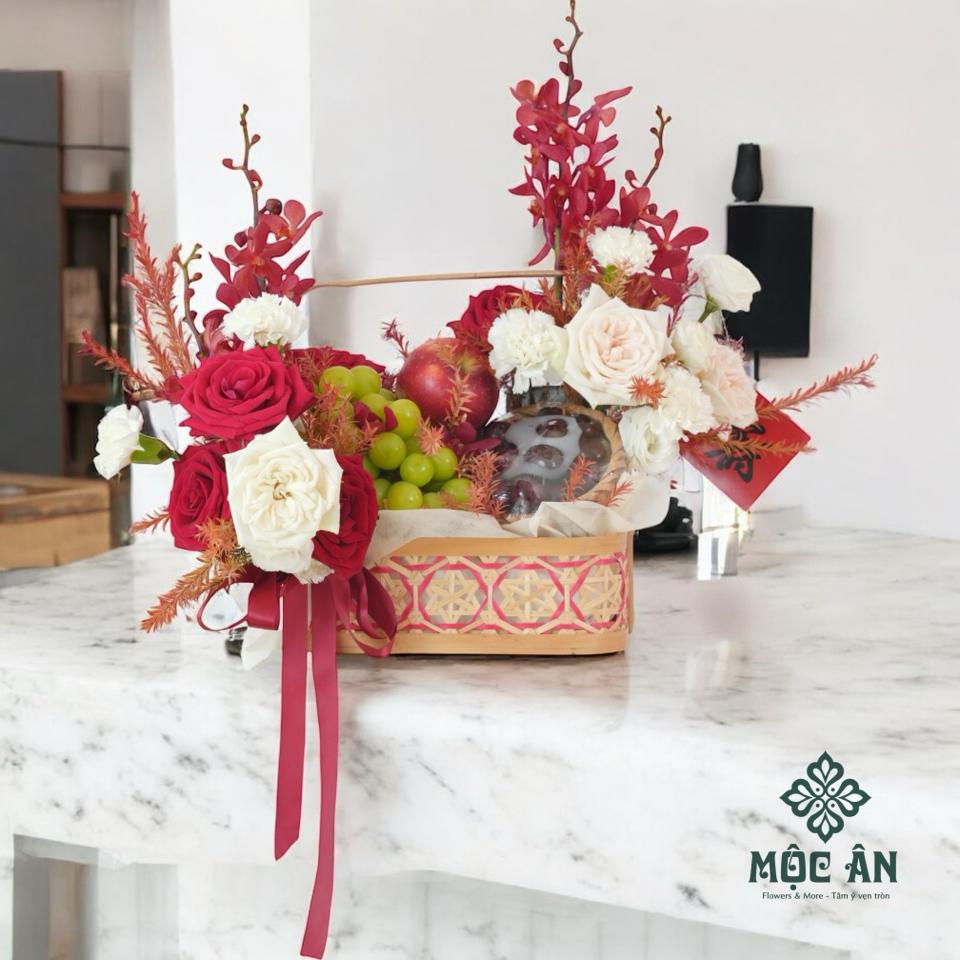 Giỏ Hoa Quả Tông Đỏ Nho Táo Cherry-duoc-ban-tai-HOA LỄ MỘC ÂN