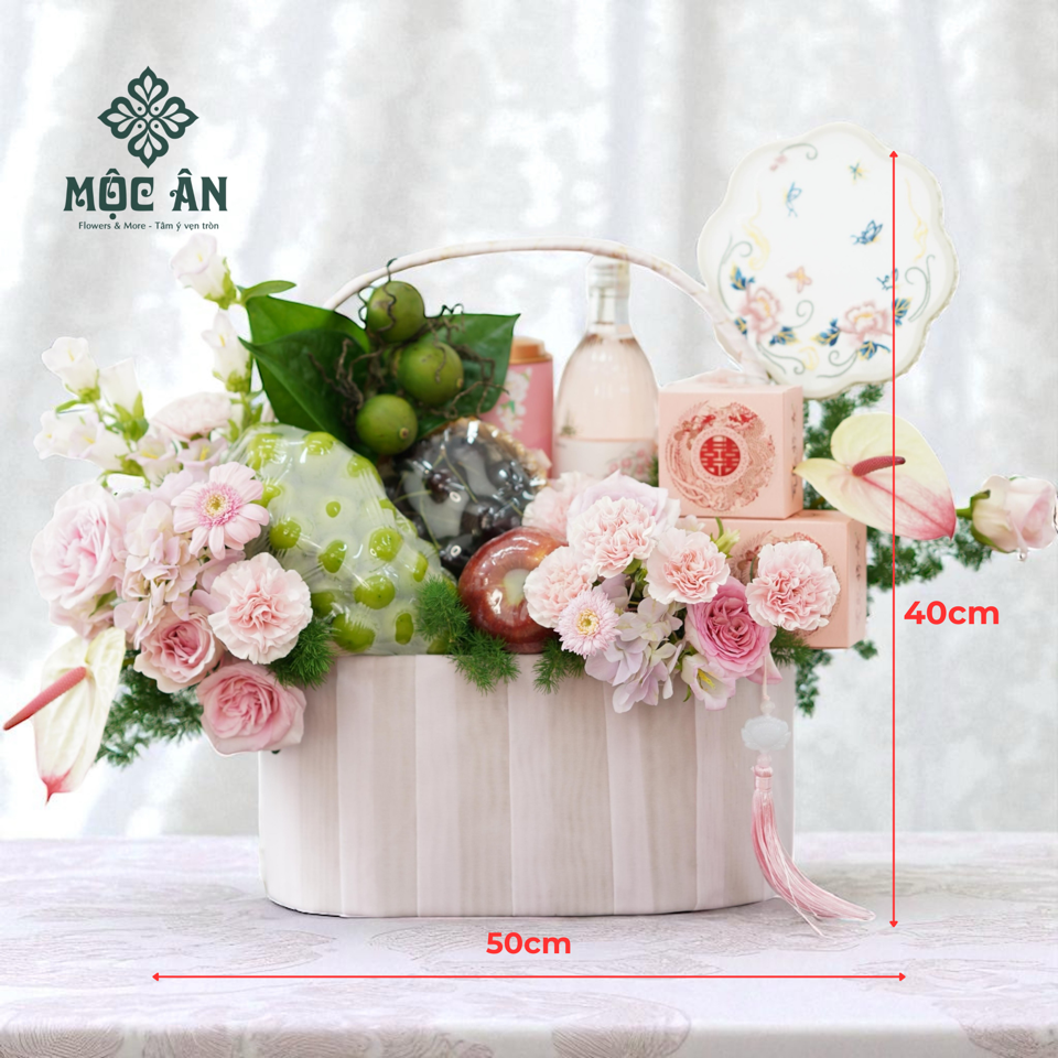 Giỏ Hoa Quả Tông Hồng Rượu Bánh Nho Táo Cherry Cau Trầu-duoc-ban-tai-HOA LỄ MỘC ÂN