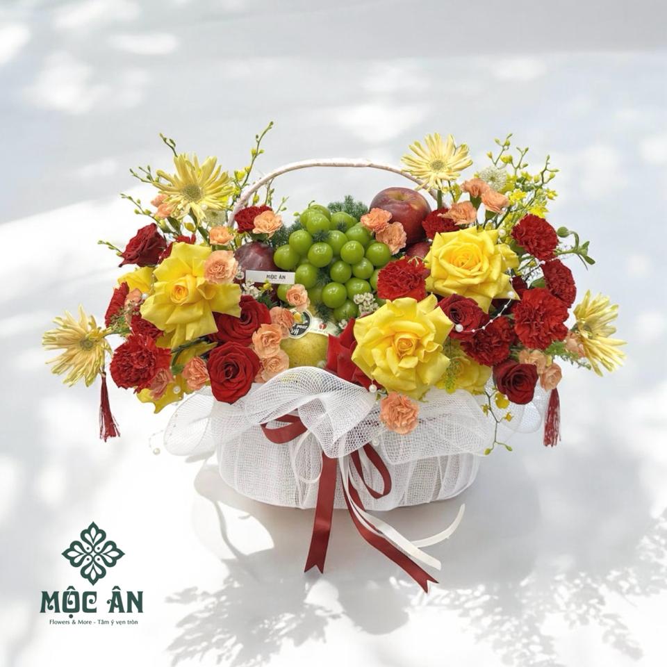 Giỏ Hoa Quả Vàng Đỏ Nho Táo Lê-duoc-ban-tai-HOA LỄ MỘC ÂN
