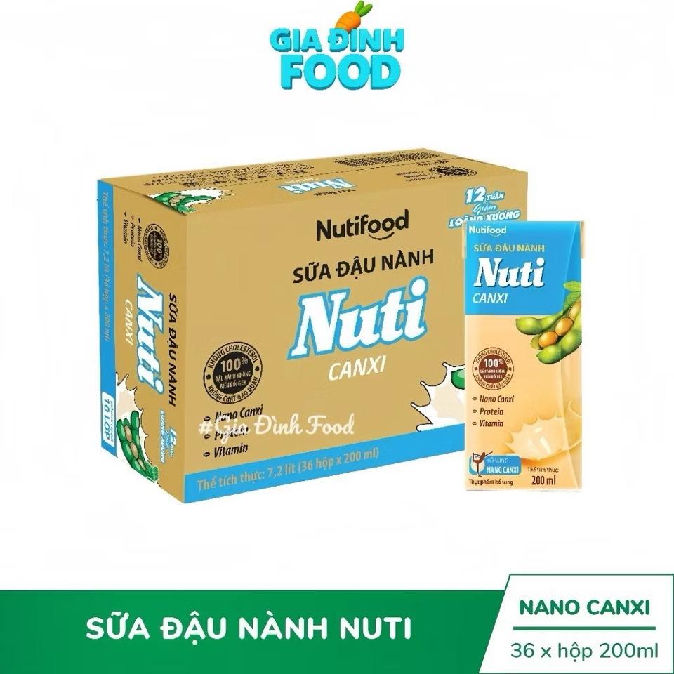Sữa đậu nành Nuti Canxi 100% đậu nhành (1 Thùng X36 hộp ) 200ml / hộp ko-duoc-ban-tai-Siêu Thị Mini - Gia Đình Food