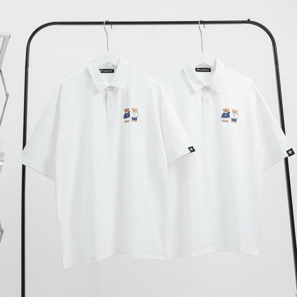 Áo PoLo 2 CON GẤU BASIC (Trắng)-duoc-ban-tai-Gạo Unisex