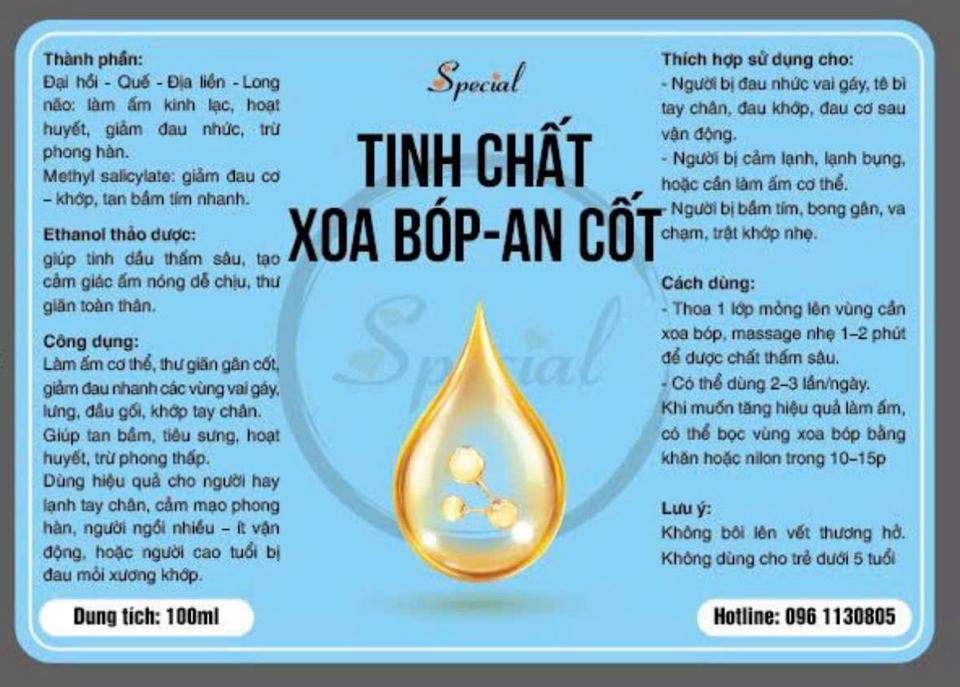 Tinh chất xoa bóp An Cốt  (Hoạt huyết, an dưỡng gân cốt, giảm các triệu chứng đau mỏi cơ, xương khớp)-duoc-ban-tai-Siêu thị Special