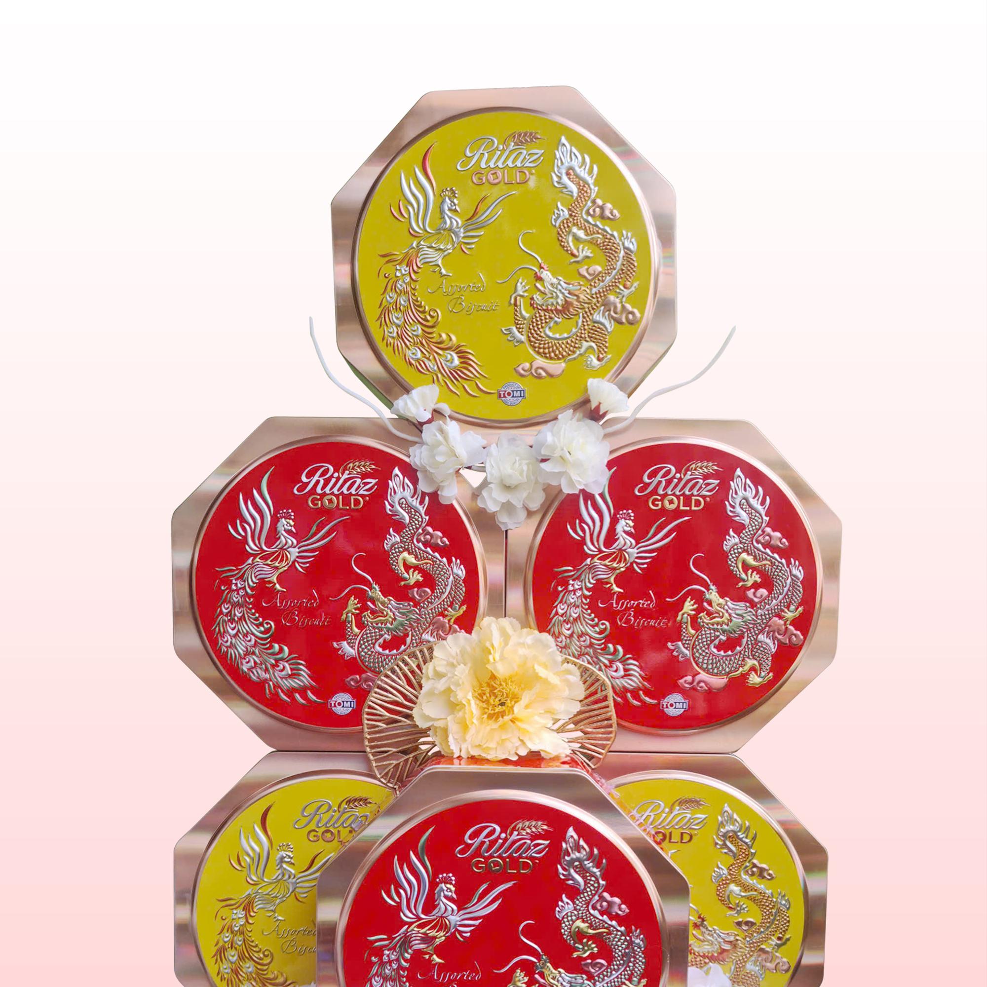 Tháp bánh lễ Rồng Phượng hộp thiếc bát giác-duoc-ban-tai-K&N Family
