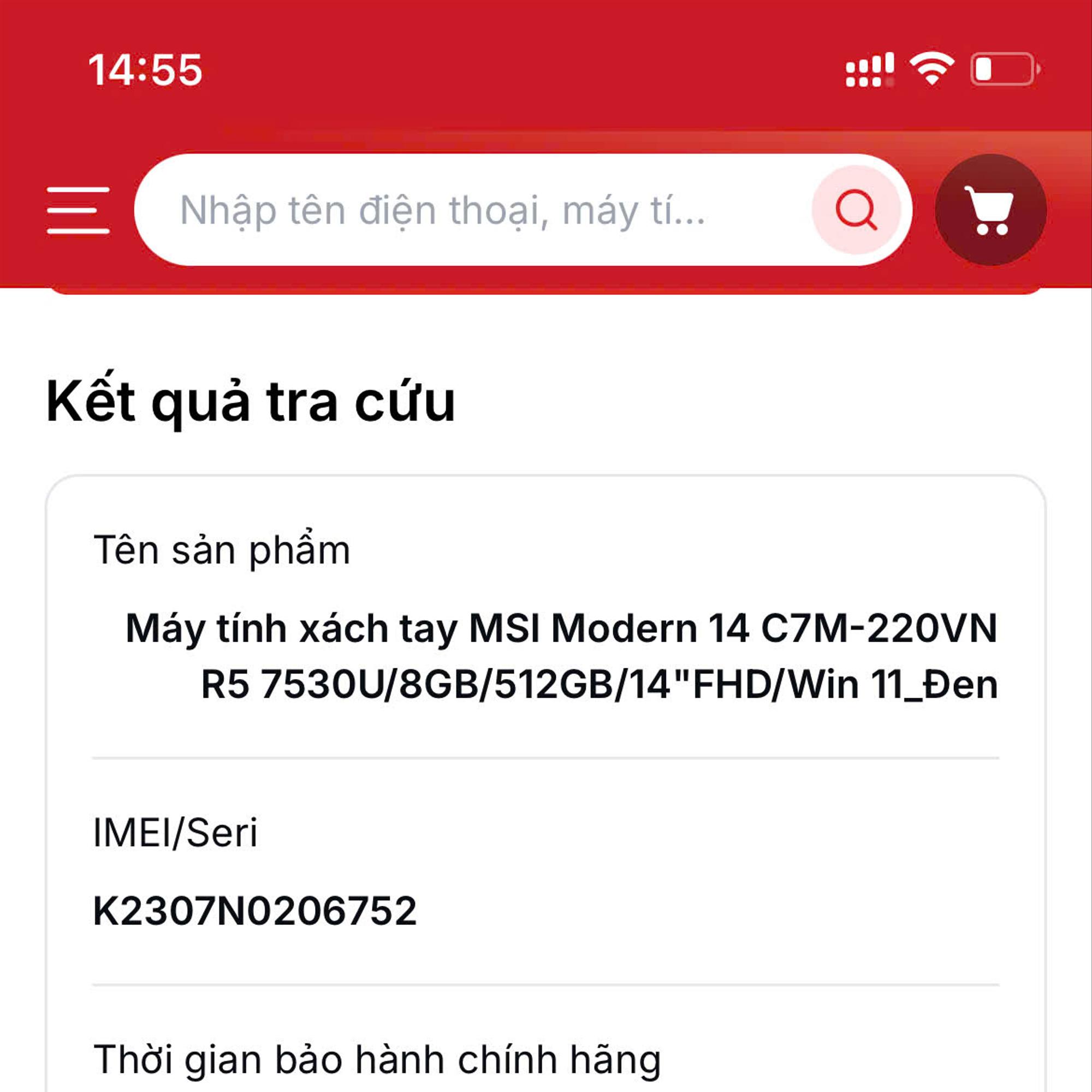 Laptop MSI RYZEN 5 7530U ZIN TEM - CÒN BẢO HÀNH FPT TỚI 4/2026-duoc-ban-tai-Vi Tính Kim Trân
