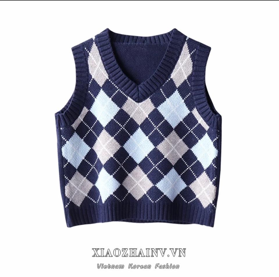 Áo len vest sọc kẻ xanh-duoc-ban-tai-Nilasa Boutique