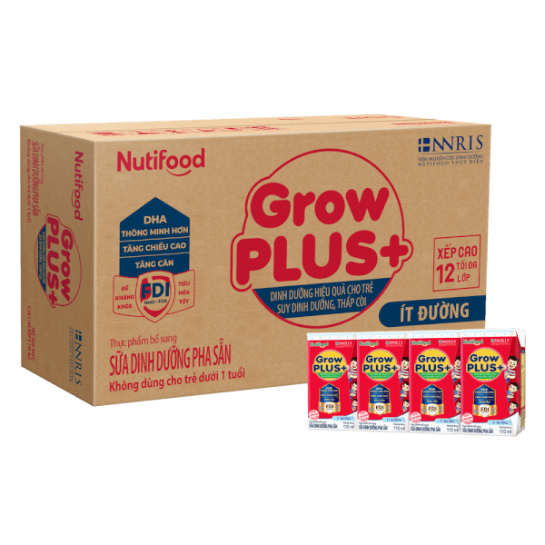 Sữa GrowPLUS+ 110ml Ít đường (lốc 4 hộp) - 12 lốc-duoc-ban-tai-BỐNG XINH 135 QUY HOÁ