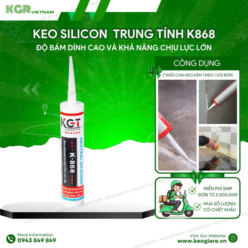Keo Silicon trung tính cao cấp KGT K868-duoc-ban-tai-Keo Giá Rẻ Chi Nhánh Miền Đông
