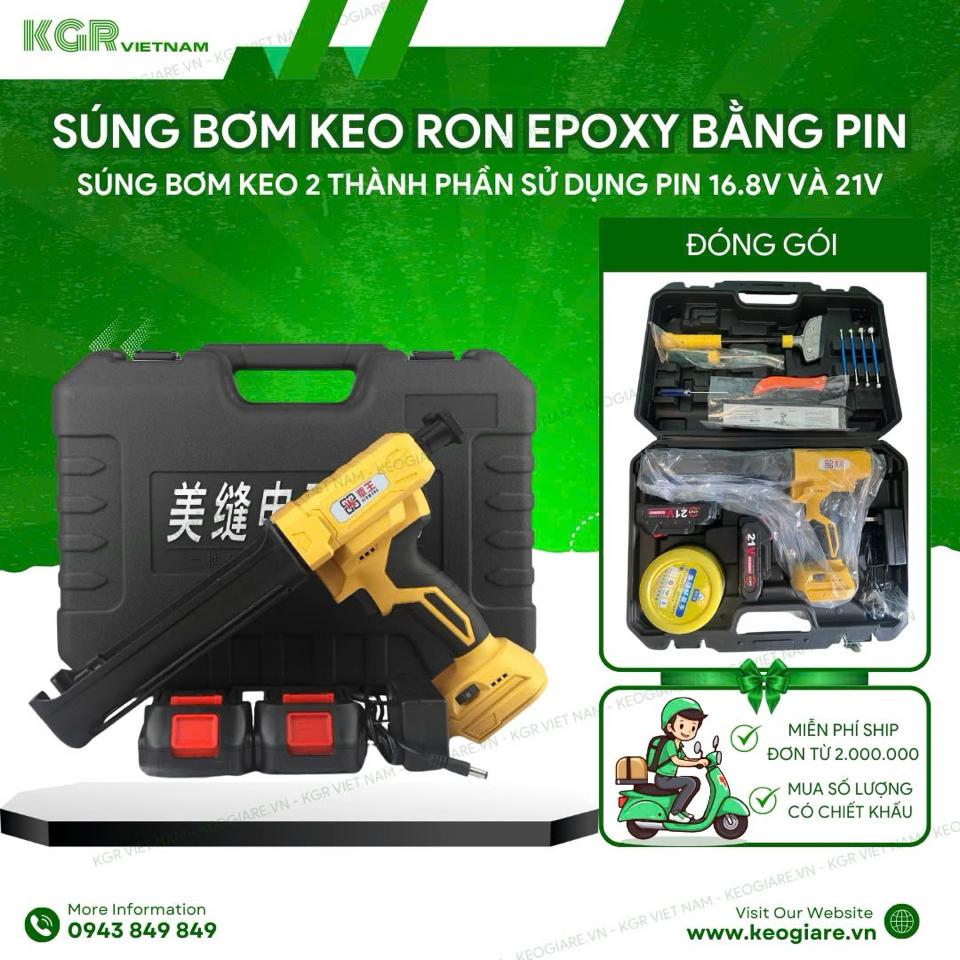 Súng bắn keo chà ron gạch sử dụng pin 21V, máy bắn keo ron epoxy 2 thành phần-duoc-ban-tai-Keo Giá Rẻ Chi Nhánh Miền Đông