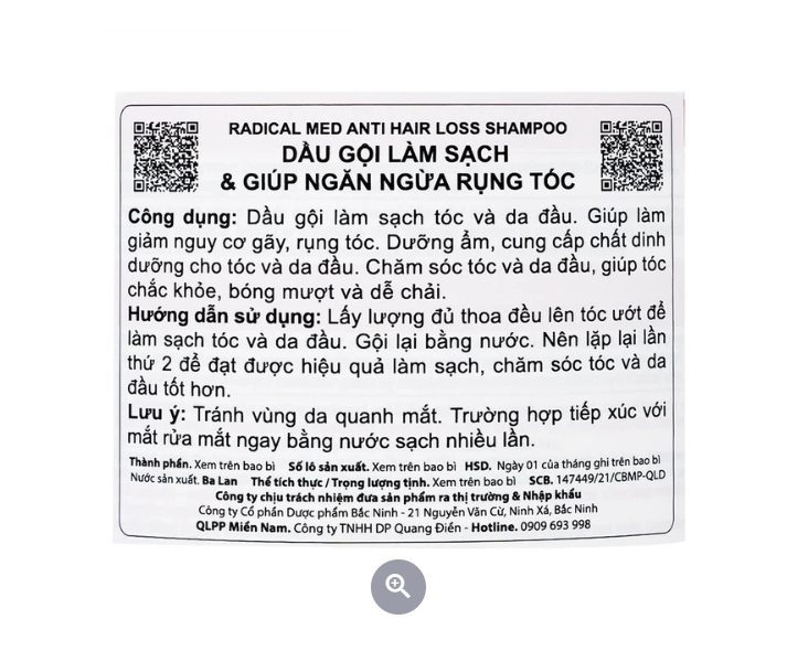 Dầu Gội Radical Ngăn Ngừa Rụng Tóc 100ml-duoc-ban-tai-Thẩm mỹ da Bs.Loan