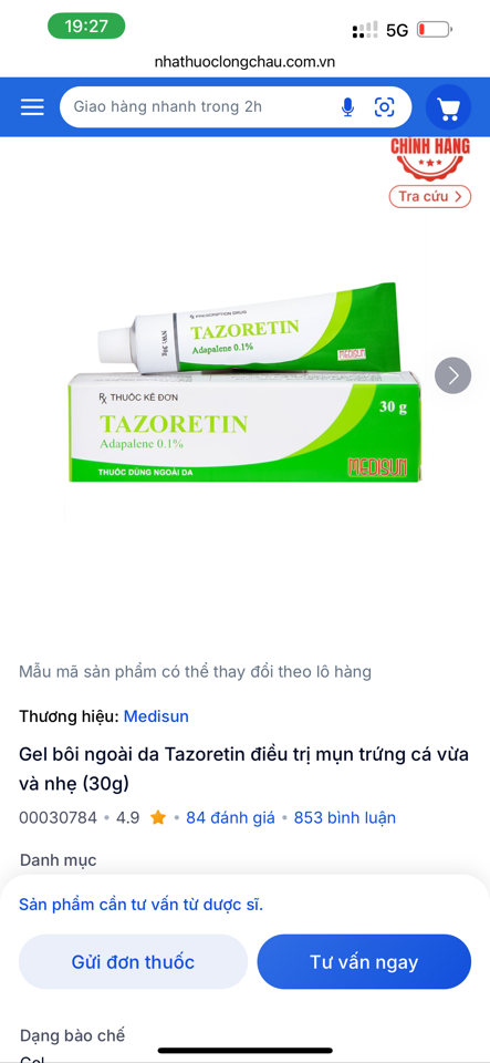 Tazoretine 30g -duoc-ban-tai-Thẩm mỹ da Bs.Loan