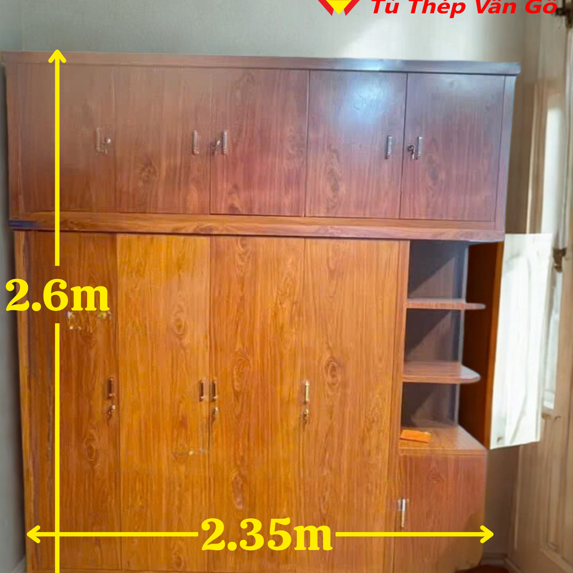 Tủ 4 cánh kèm tủ lóc và kệ góc-duoc-ban-tai-GOLDSUN - TỦ THÉP, GIƯỜNG THÉP, BÀN HỌC THÉP VÂN GỖ