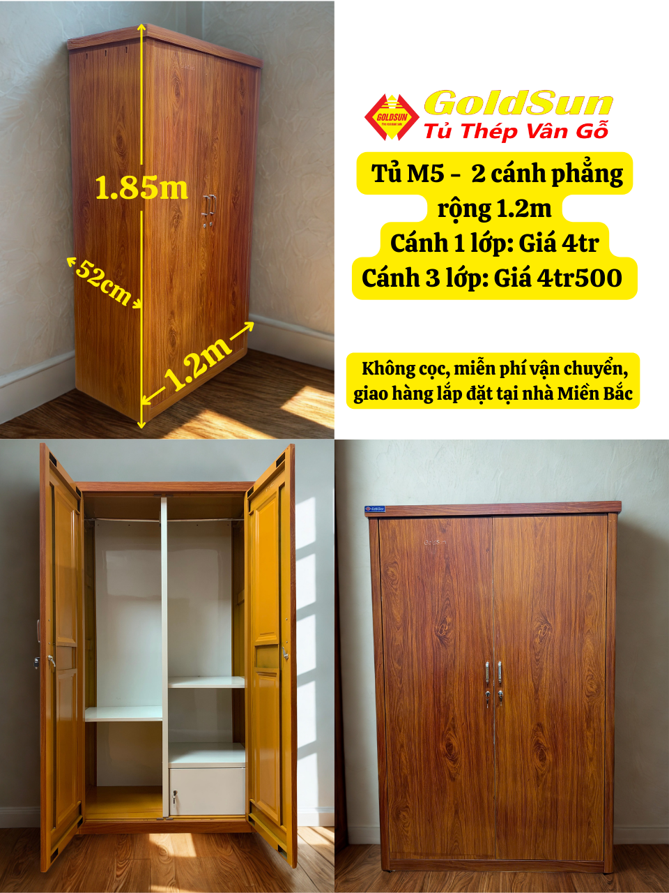 Tủ M5-2 cánh phẳng 1m2-duoc-ban-tai-GOLDSUN - TỦ THÉP, GIƯỜNG THÉP, BÀN HỌC THÉP VÂN GỖ