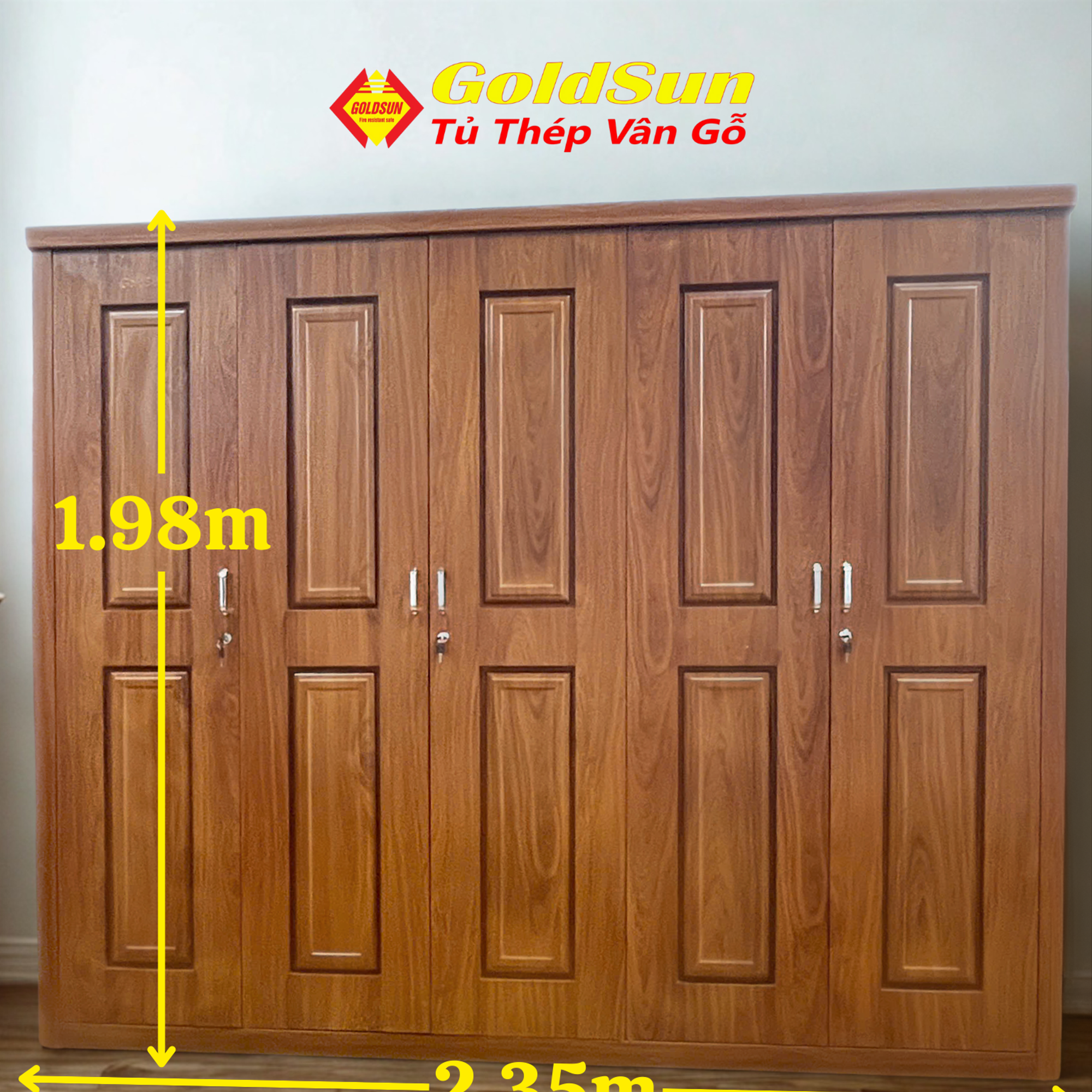 Tủ M5-5 cánh huỳnh-duoc-ban-tai-GOLDSUN - TỦ THÉP, GIƯỜNG THÉP, BÀN HỌC THÉP VÂN GỖ