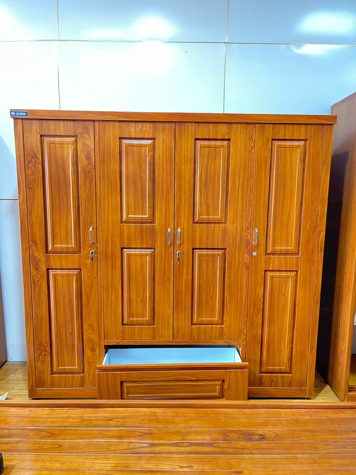 Tủ quần áo 4 cánh ngăn kéo cánh huỳnh -duoc-ban-tai-GOLDSUN - TỦ THÉP, GIƯỜNG THÉP, BÀN HỌC THÉP VÂN GỖ