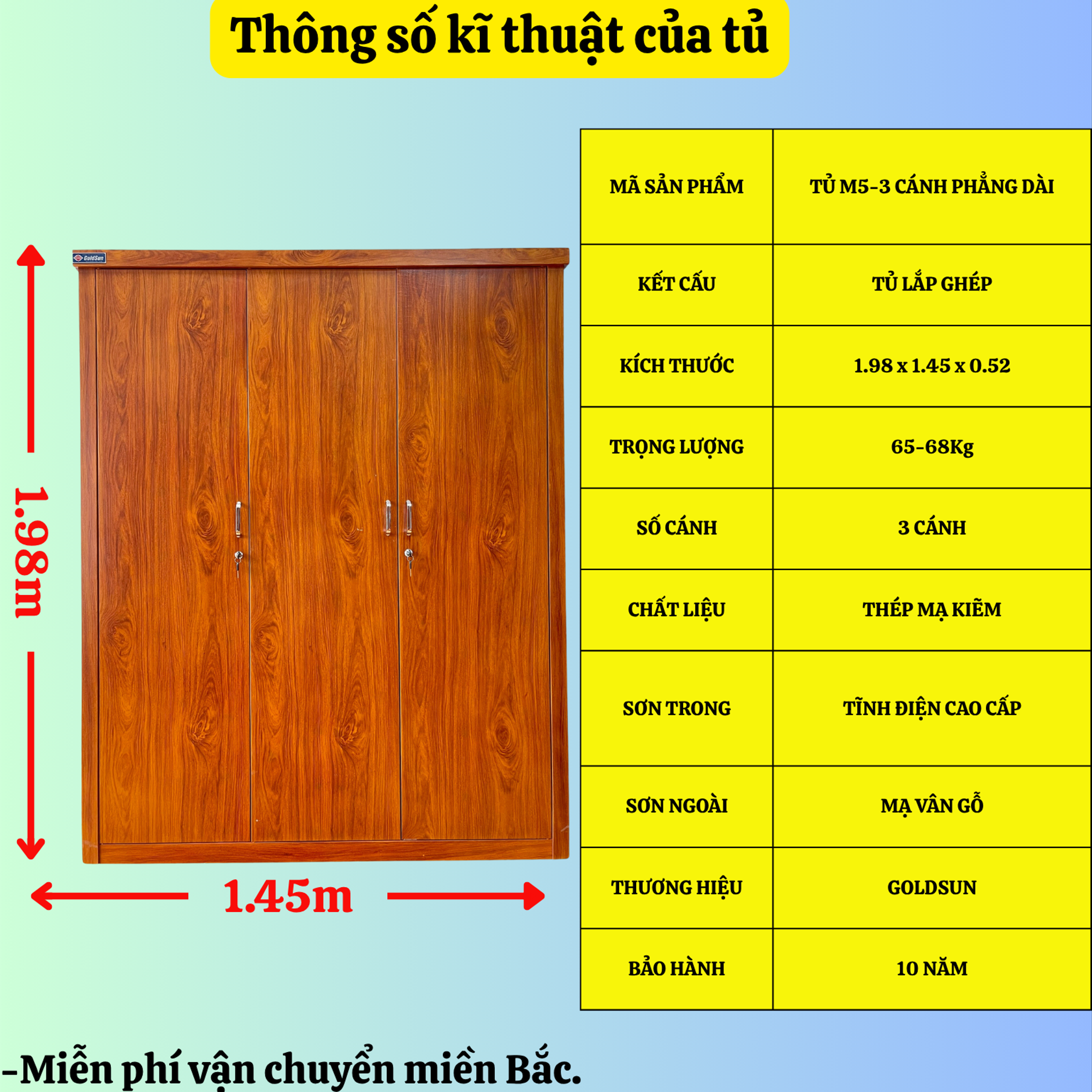 Tủ M5-3 cánh phẳng-duoc-ban-tai-GOLDSUN - TỦ THÉP, GIƯỜNG THÉP, BÀN HỌC THÉP VÂN GỖ