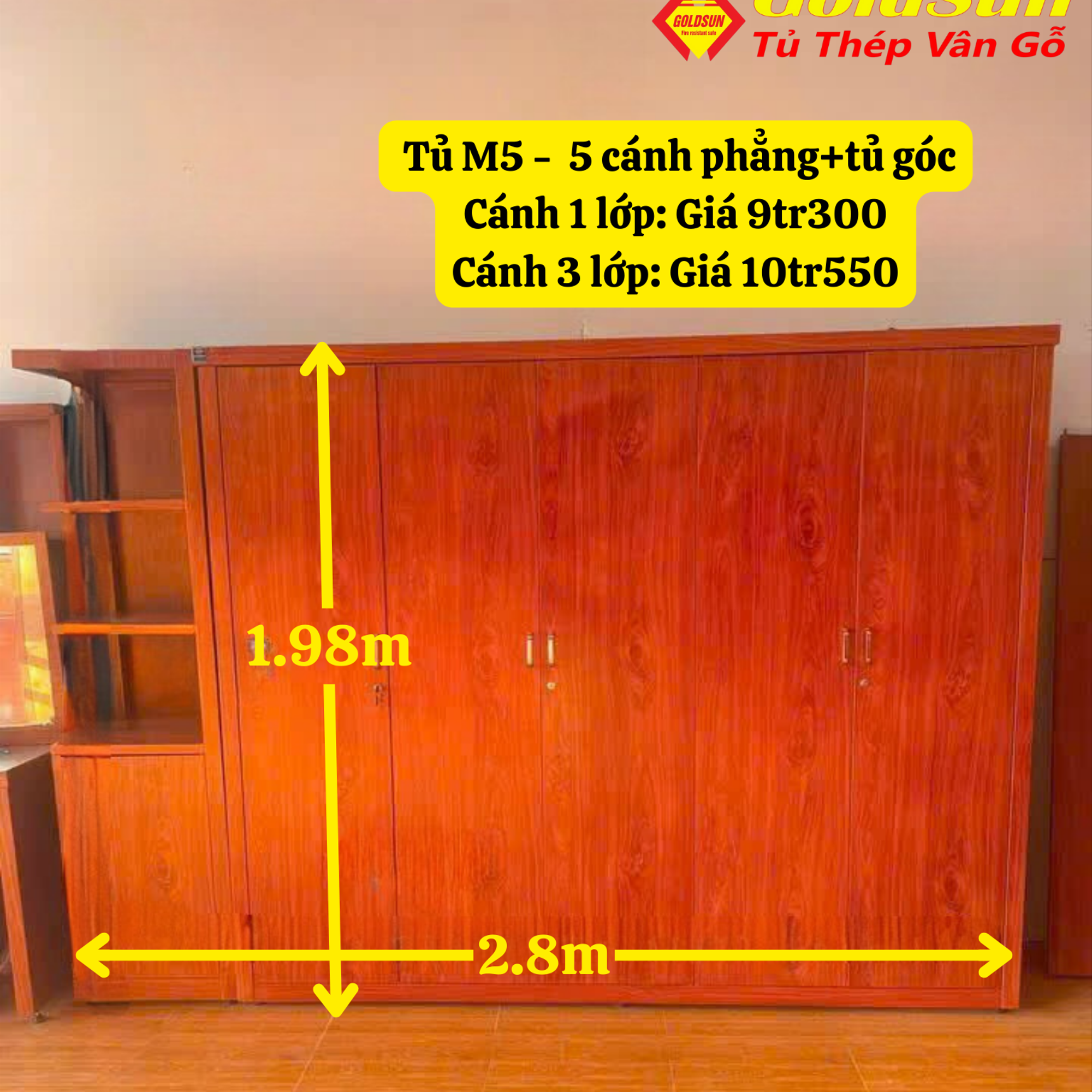 Tủ 5 cánh phẳng kèm tủ góc-duoc-ban-tai-GOLDSUN - TỦ THÉP, GIƯỜNG THÉP, BÀN HỌC THÉP VÂN GỖ