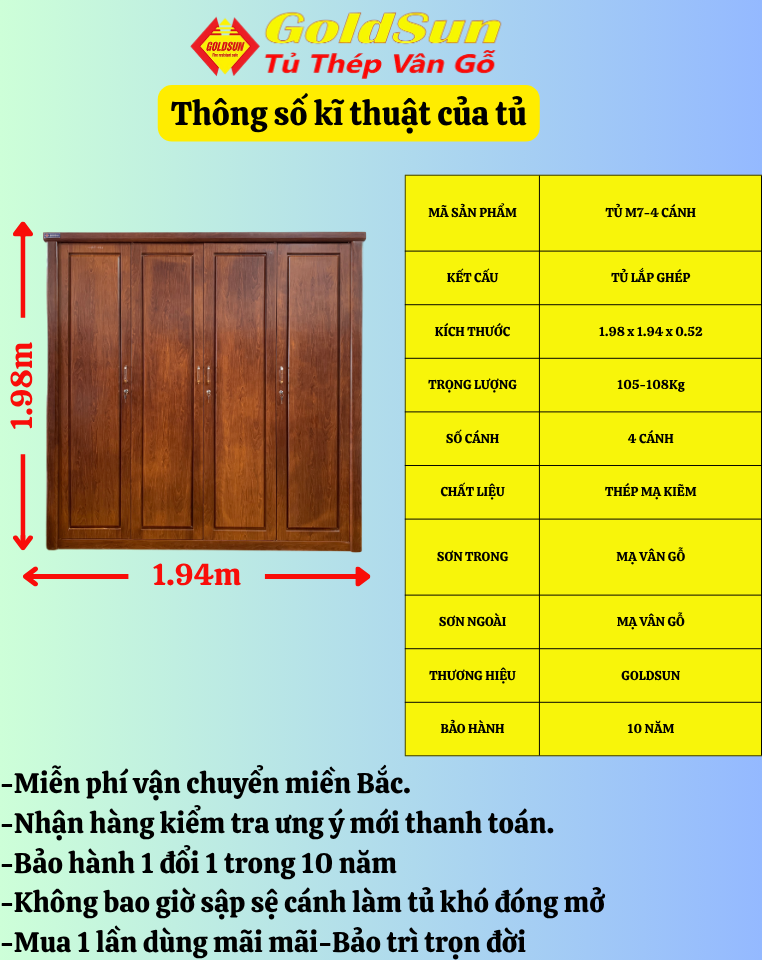 Tủ M7-4 cánh-duoc-ban-tai-GOLDSUN - TỦ THÉP, GIƯỜNG THÉP, BÀN HỌC THÉP VÂN GỖ