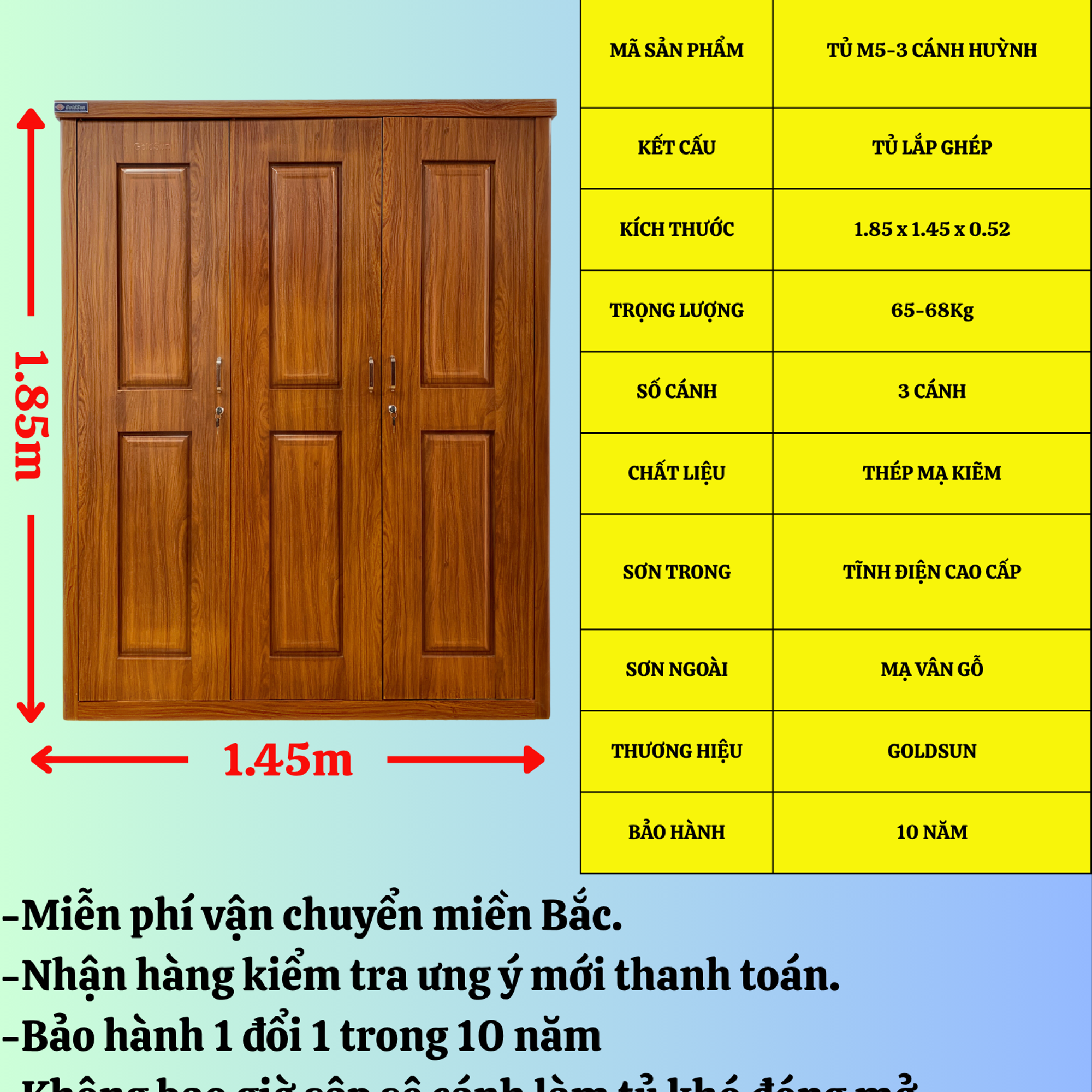 Tủ M5-3 cánh huỳnh-duoc-ban-tai-GOLDSUN - TỦ THÉP, GIƯỜNG THÉP, BÀN HỌC THÉP VÂN GỖ