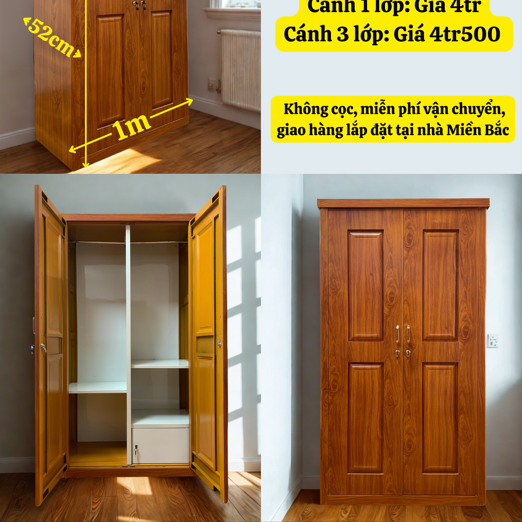 Tủ M5-2 cánh huỳnh 1m-duoc-ban-tai-GOLDSUN - TỦ THÉP, GIƯỜNG THÉP, BÀN HỌC THÉP VÂN GỖ