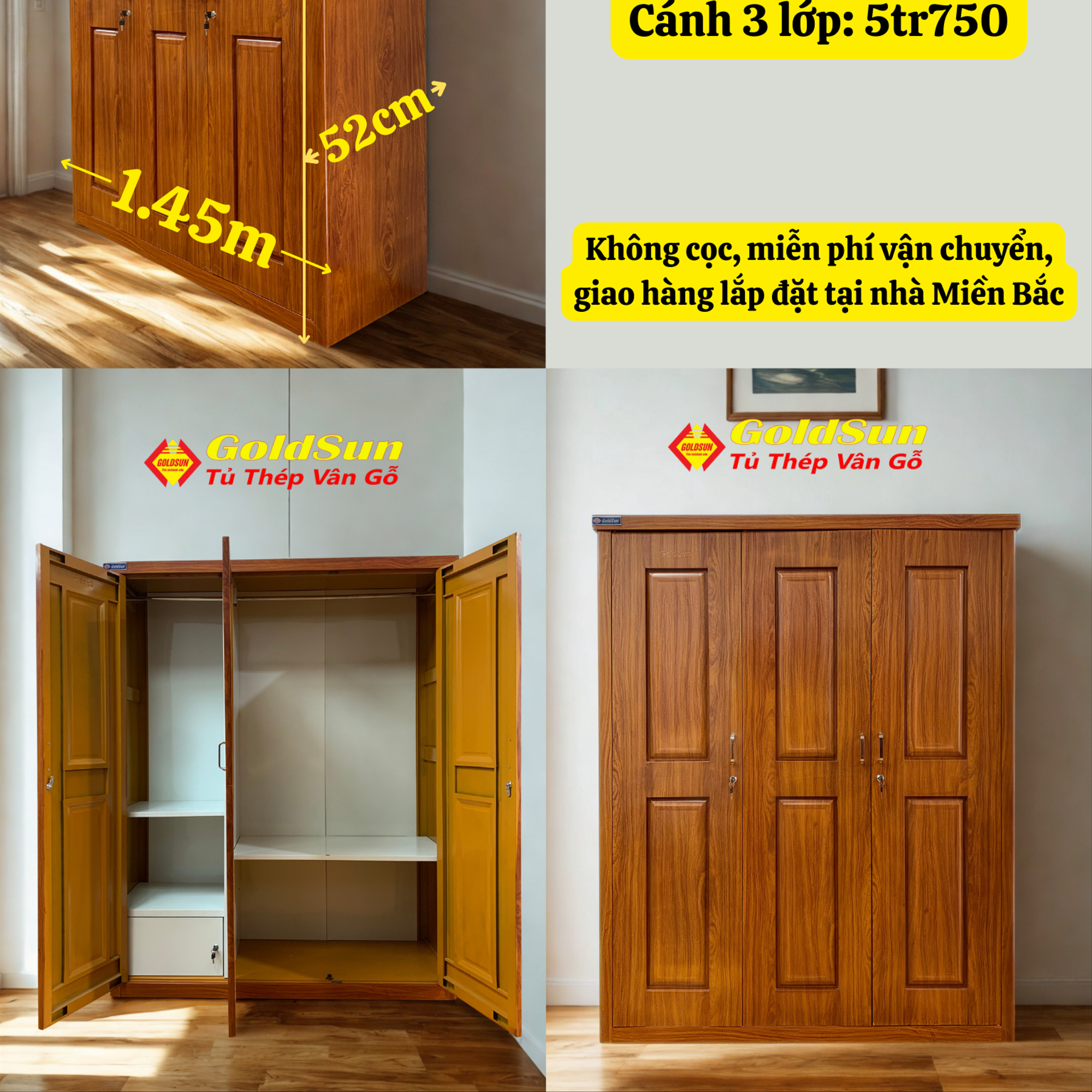 Tủ M5-3 cánh huỳnh-duoc-ban-tai-GOLDSUN - TỦ THÉP, GIƯỜNG THÉP, BÀN HỌC THÉP VÂN GỖ