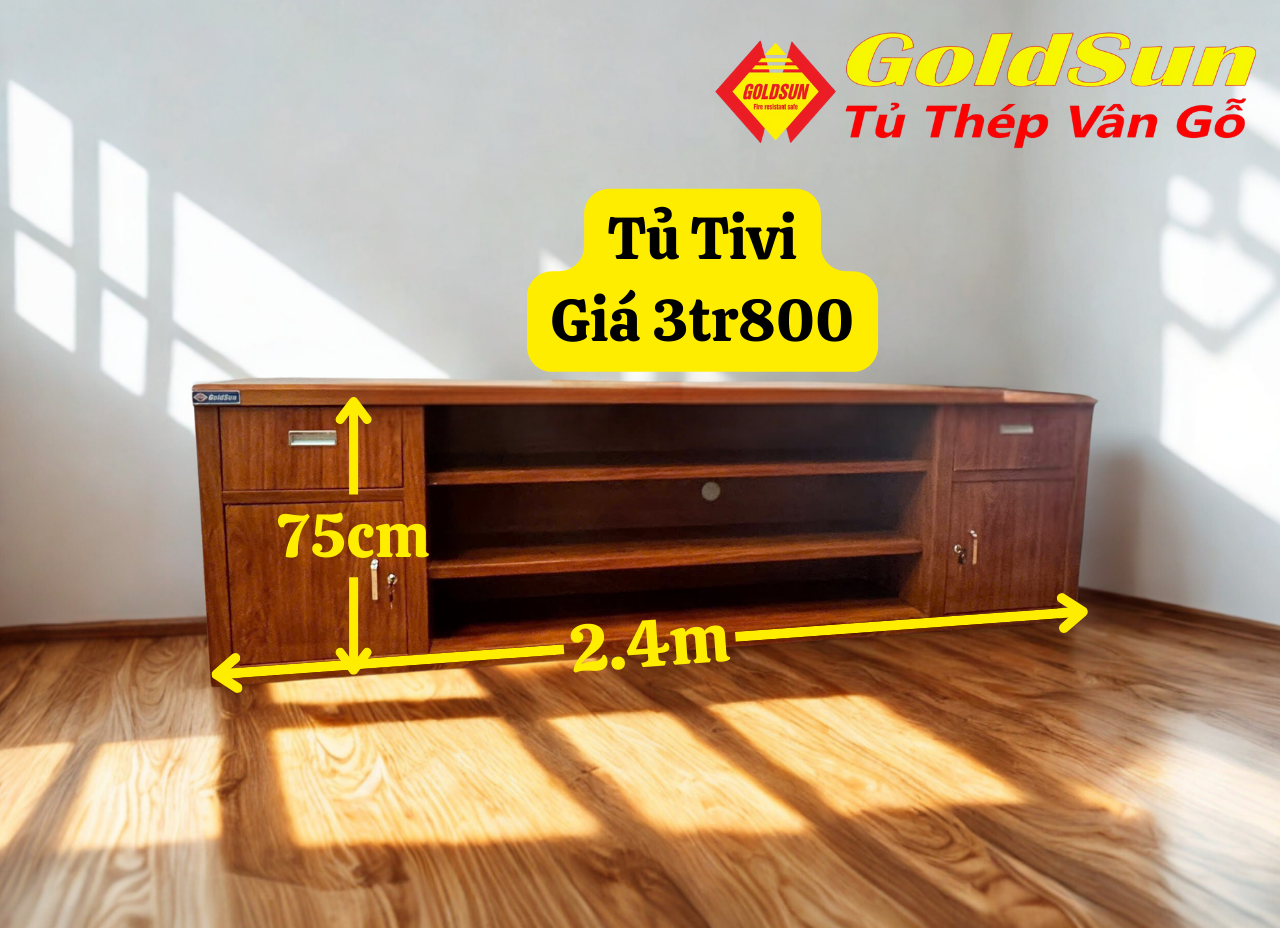 Kệ tivi dài 2,4m cao 75cm sâu 40cm-duoc-ban-tai-GOLDSUN - TỦ THÉP, GIƯỜNG THÉP, BÀN HỌC THÉP VÂN GỖ