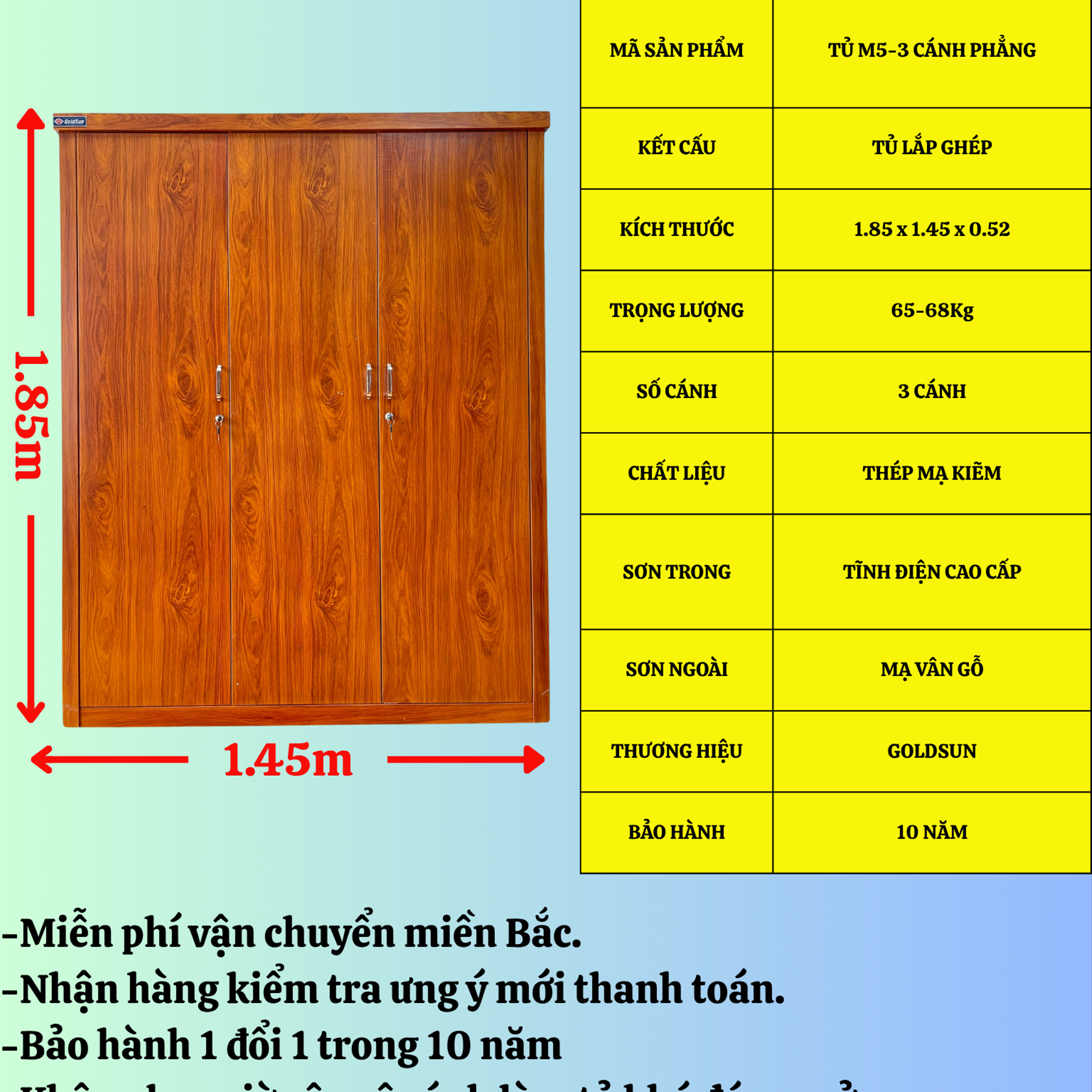 Tủ M5-3 cánh phẳng-duoc-ban-tai-GOLDSUN - TỦ THÉP, GIƯỜNG THÉP, BÀN HỌC THÉP VÂN GỖ