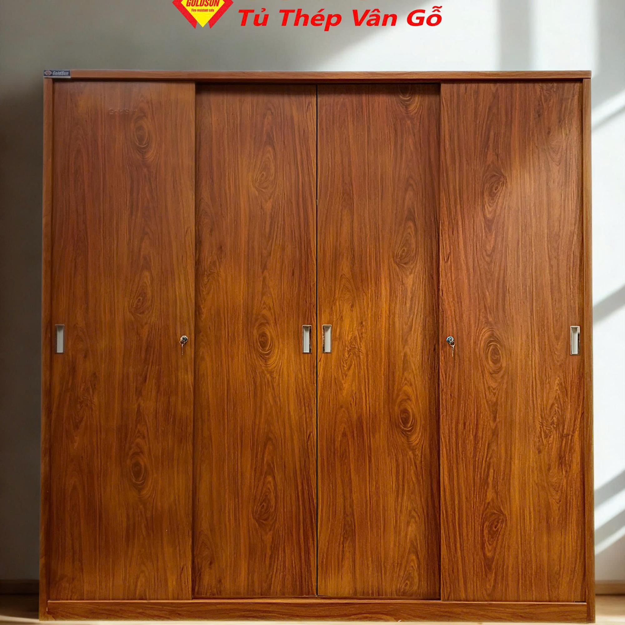 Tủ M5-4 cánh lùa-duoc-ban-tai-GOLDSUN - TỦ THÉP, GIƯỜNG THÉP, BÀN HỌC THÉP VÂN GỖ