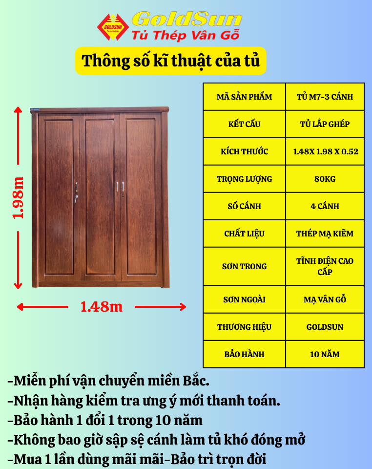 Tủ M7-3 cánh-duoc-ban-tai-GOLDSUN - TỦ THÉP, GIƯỜNG THÉP, BÀN HỌC THÉP VÂN GỖ