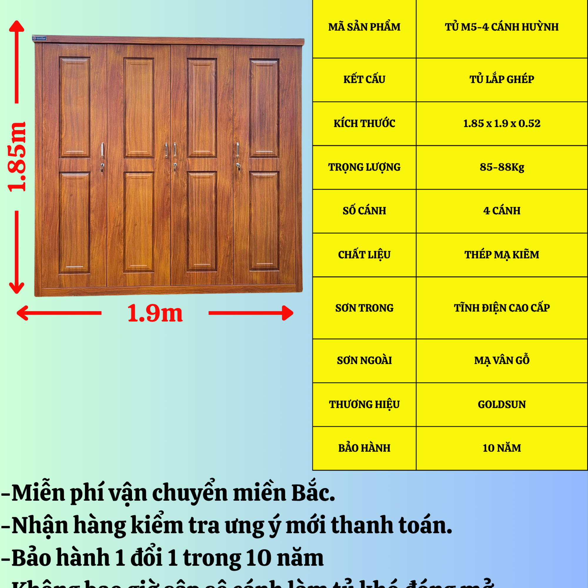 Tủ M5-4 cánh huỳnh-duoc-ban-tai-GOLDSUN - TỦ THÉP, GIƯỜNG THÉP, BÀN HỌC THÉP VÂN GỖ