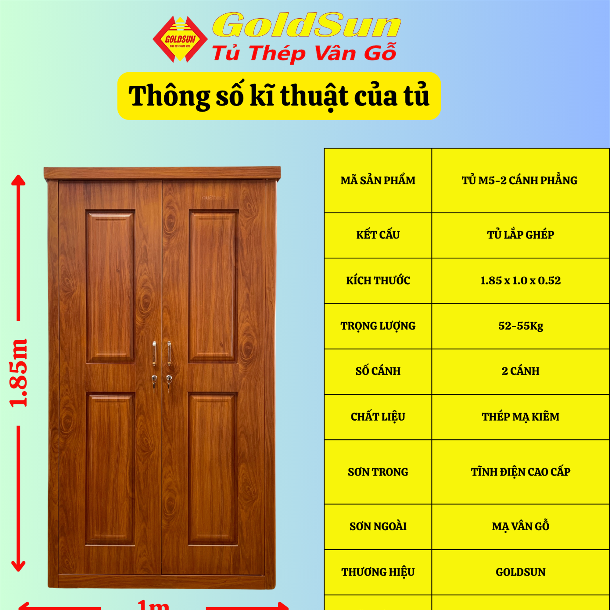 Tủ M5-2 cánh huỳnh 1m-duoc-ban-tai-GOLDSUN - TỦ THÉP, GIƯỜNG THÉP, BÀN HỌC THÉP VÂN GỖ