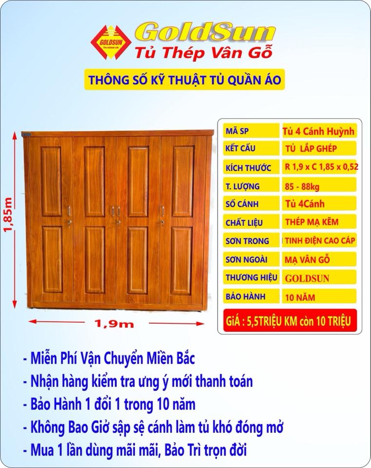 Tủ thép vân gỗ GOLDSUN TU4H 4 cánh -duoc-ban-tai-GOLDSUN - TỦ THÉP, GIƯỜNG THÉP, BÀN HỌC THÉP VÂN GỖ